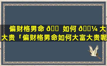 偏财格男命 🐠 如何 🐼 大富大贵「偏财格男命如何大富大贵呢」